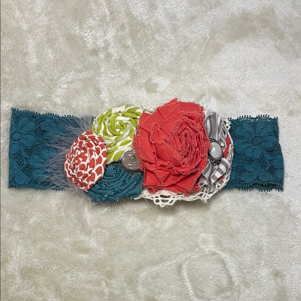 Floral Lace Head Wrap/Headband - Teal, Red, Green